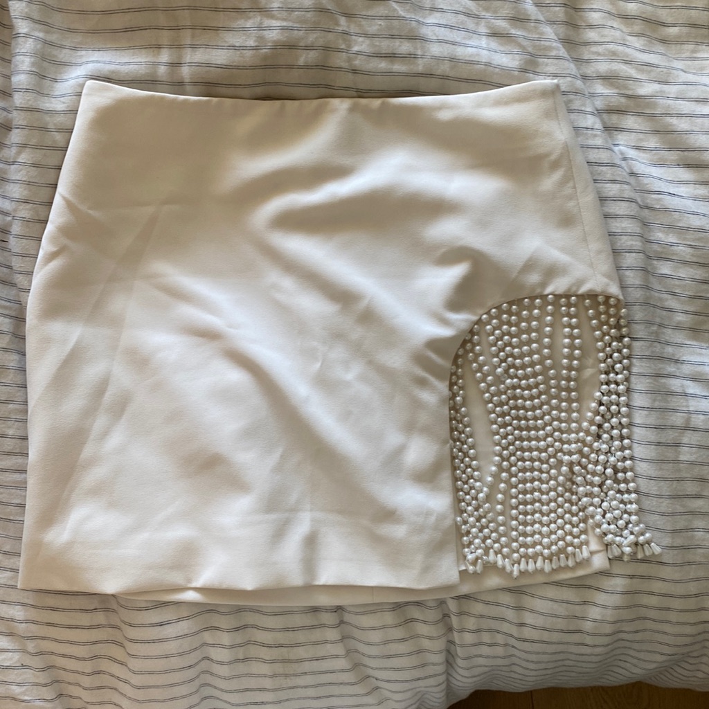 Camila Coelho White Mini Skirt With Beaded Fringe